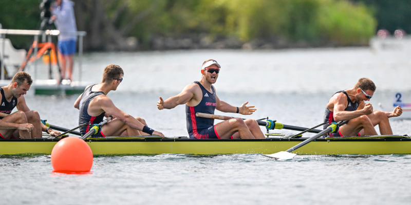 gb rower celebrates after winning gold